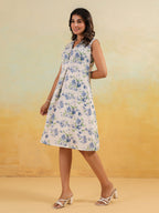 Janasya Light Cotton Floral A-Line Dress - Distacart