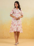Janasya Light Cotton Floral A-Line Dress - Distacart