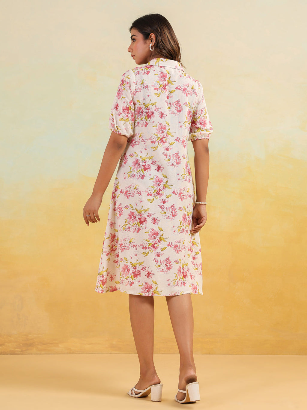 Janasya Light Cotton Floral A-Line Dress - Distacart