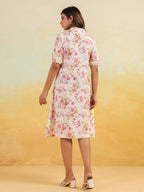Janasya Light Cotton Floral A-Line Dress - Distacart