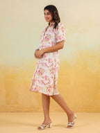 Janasya Light Cotton Floral A-Line Dress - Distacart
