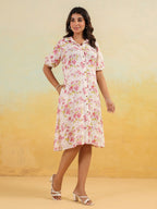 Janasya Light Cotton Floral A-Line Dress - Distacart