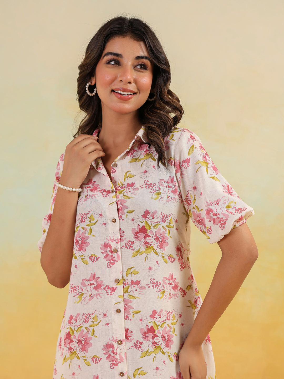 Janasya Light Cotton Floral A-Line Dress - Distacart