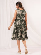 Janasya Dark Cotton Floral Tiered Dress - Distacart