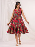 Janasya Bright Cotton Floral Fit & Flare Dress - Distacart