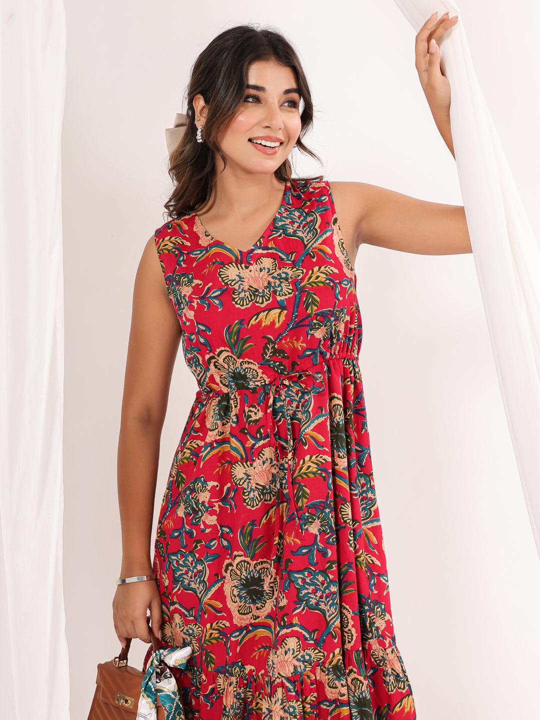 Janasya Bright Cotton Floral Fit & Flare Dress - Distacart