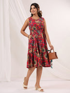 Janasya Bright Cotton Floral Fit & Flare Dress - Distacart