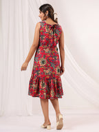 Janasya Bright Cotton Floral Fit & Flare Dress - Distacart