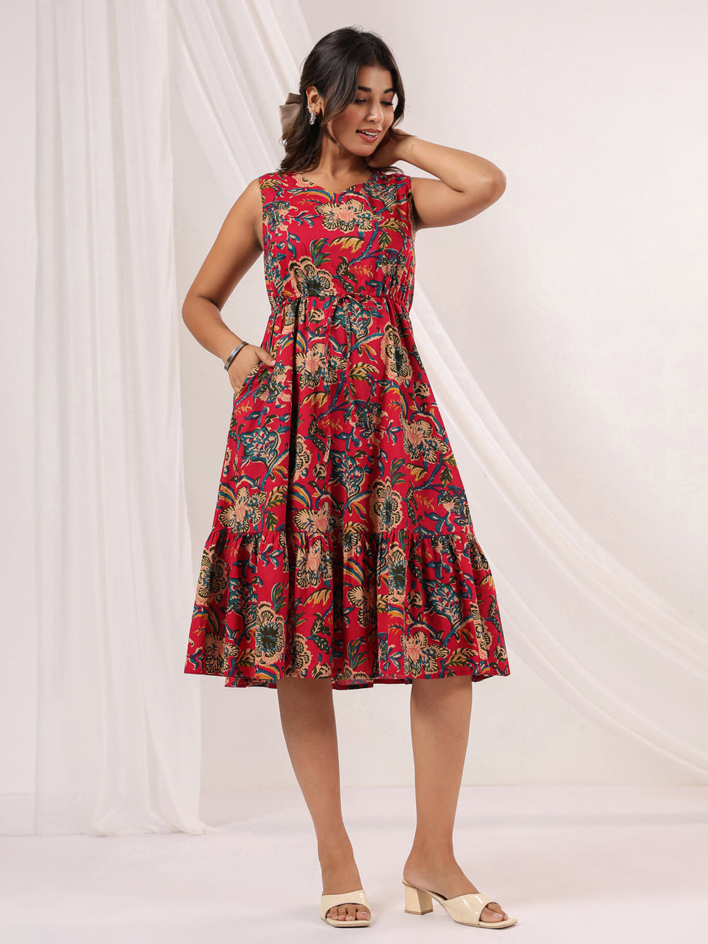 Janasya Bright Cotton Floral Fit & Flare Dress - Distacart