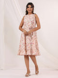 Janasya Light Cotton Floral A-Line Dress - Distacart