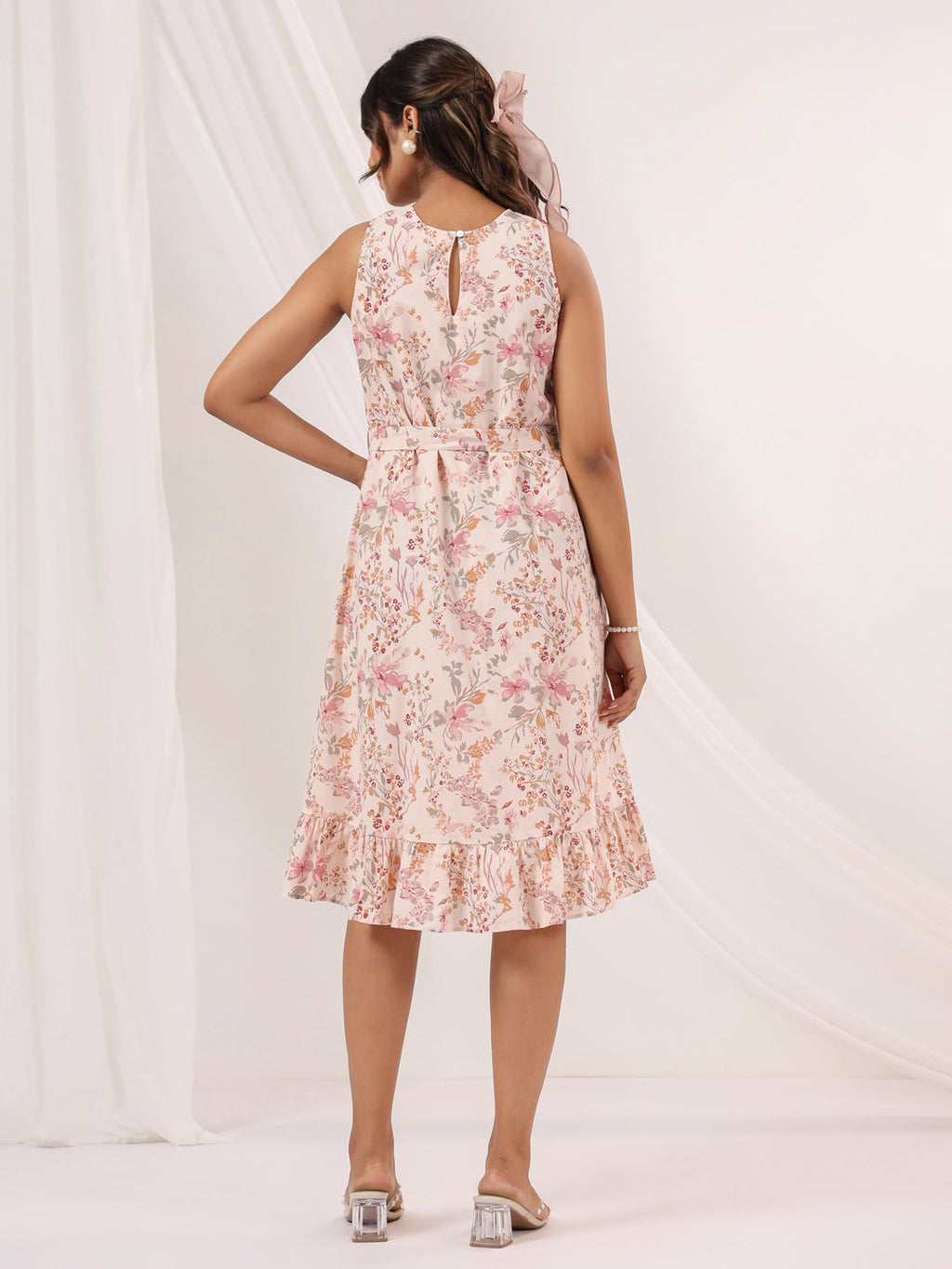 Janasya Light Cotton Floral A-Line Dress - Distacart