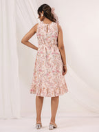 Janasya Light Cotton Floral A-Line Dress - Distacart