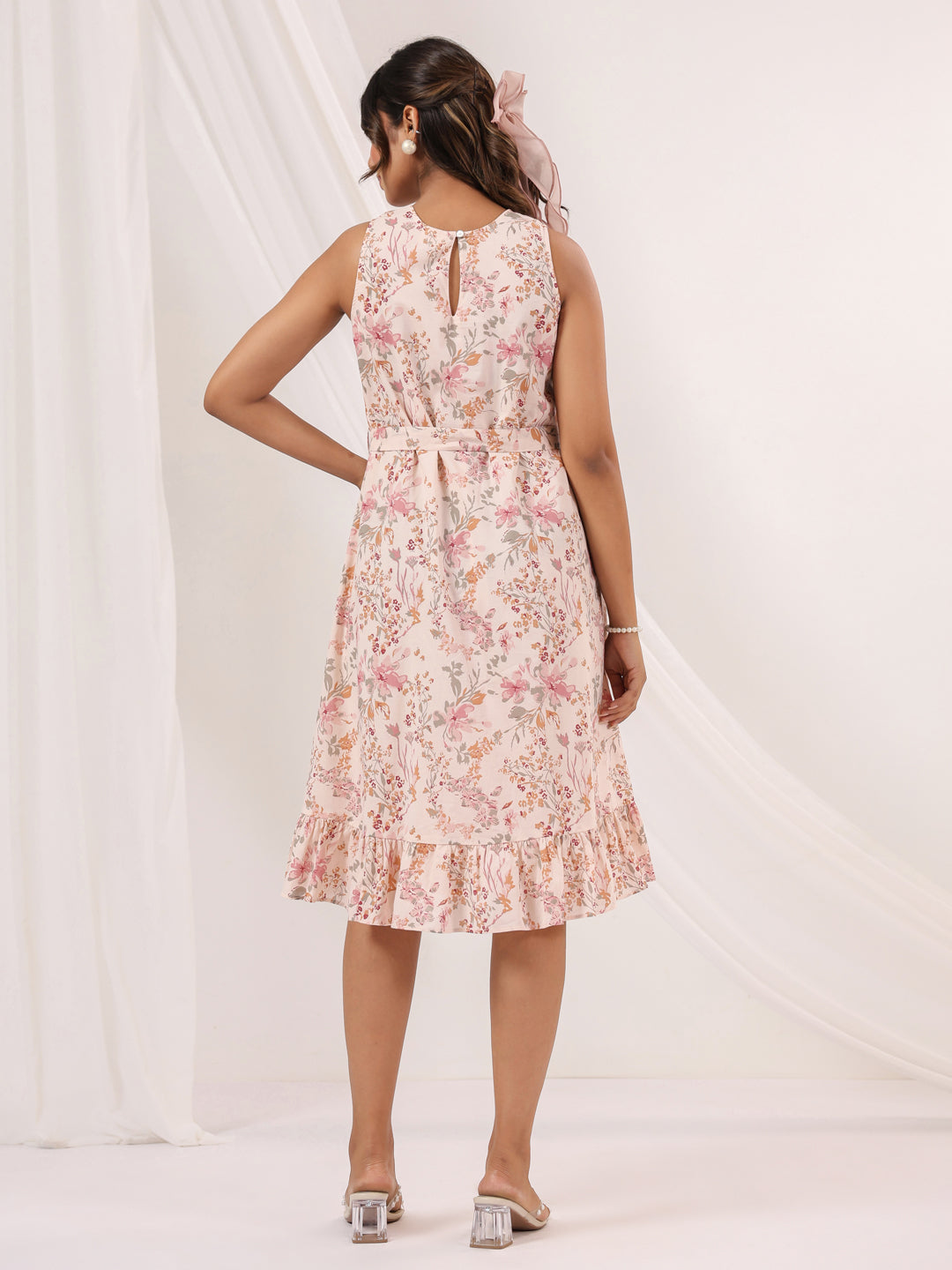 Janasya Light Cotton Floral A-Line Dress - Distacart