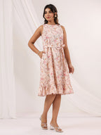 Janasya Light Cotton Floral A-Line Dress - Distacart