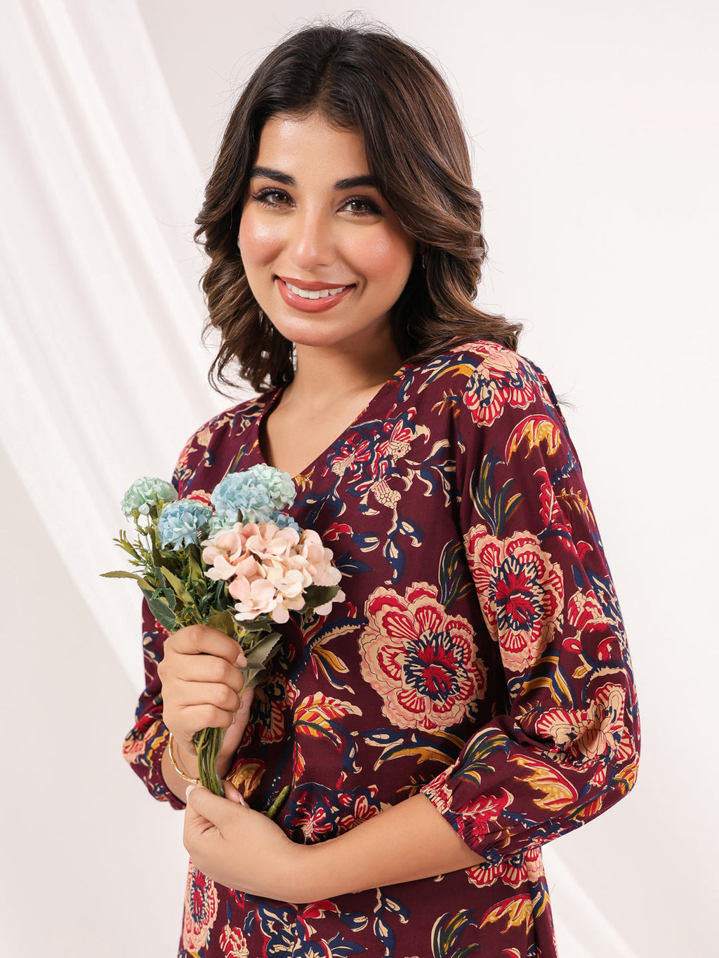 Janasya Dark Cotton Floral A-Line Dress - Distacart