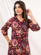 Janasya Dark Cotton Floral A-Line Dress - Distacart