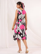 Janasya Dark Cotton Floral Handkerchief Dress - Distacart