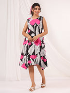 Janasya Dark Cotton Floral Handkerchief Dress - Distacart