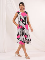 Janasya Dark Cotton Floral Handkerchief Dress - Distacart