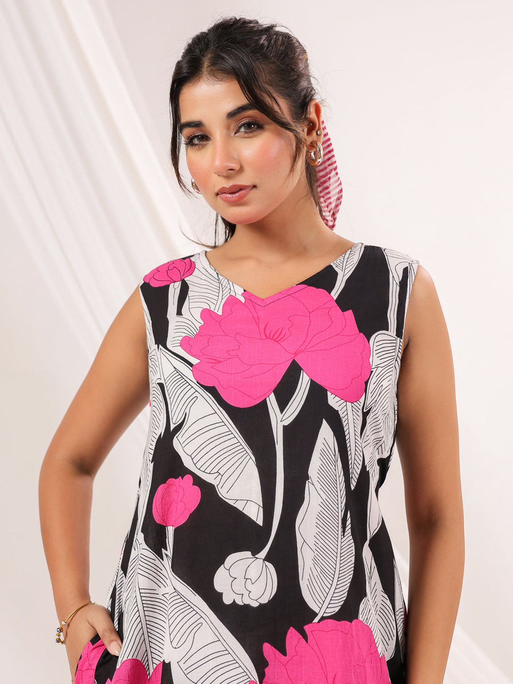 Janasya Dark Cotton Floral Handkerchief Dress - Distacart