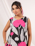 Janasya Dark Cotton Floral Handkerchief Dress - Distacart