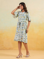 Janasya Light Cotton Floral A-Line Dress - Distacart