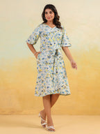 Janasya Light Cotton Floral A-Line Dress - Distacart
