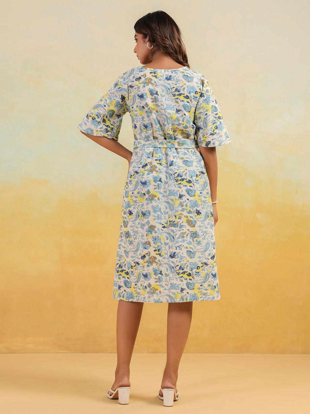 Janasya Light Cotton Floral A-Line Dress - Distacart