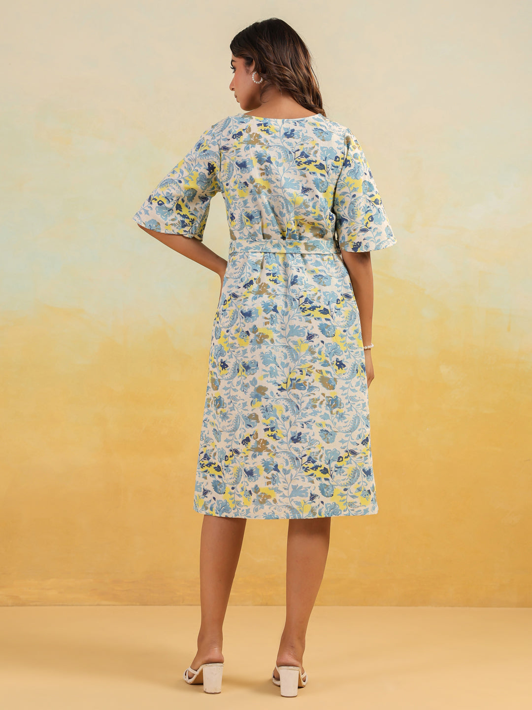 Janasya Light Cotton Floral A-Line Dress - Distacart