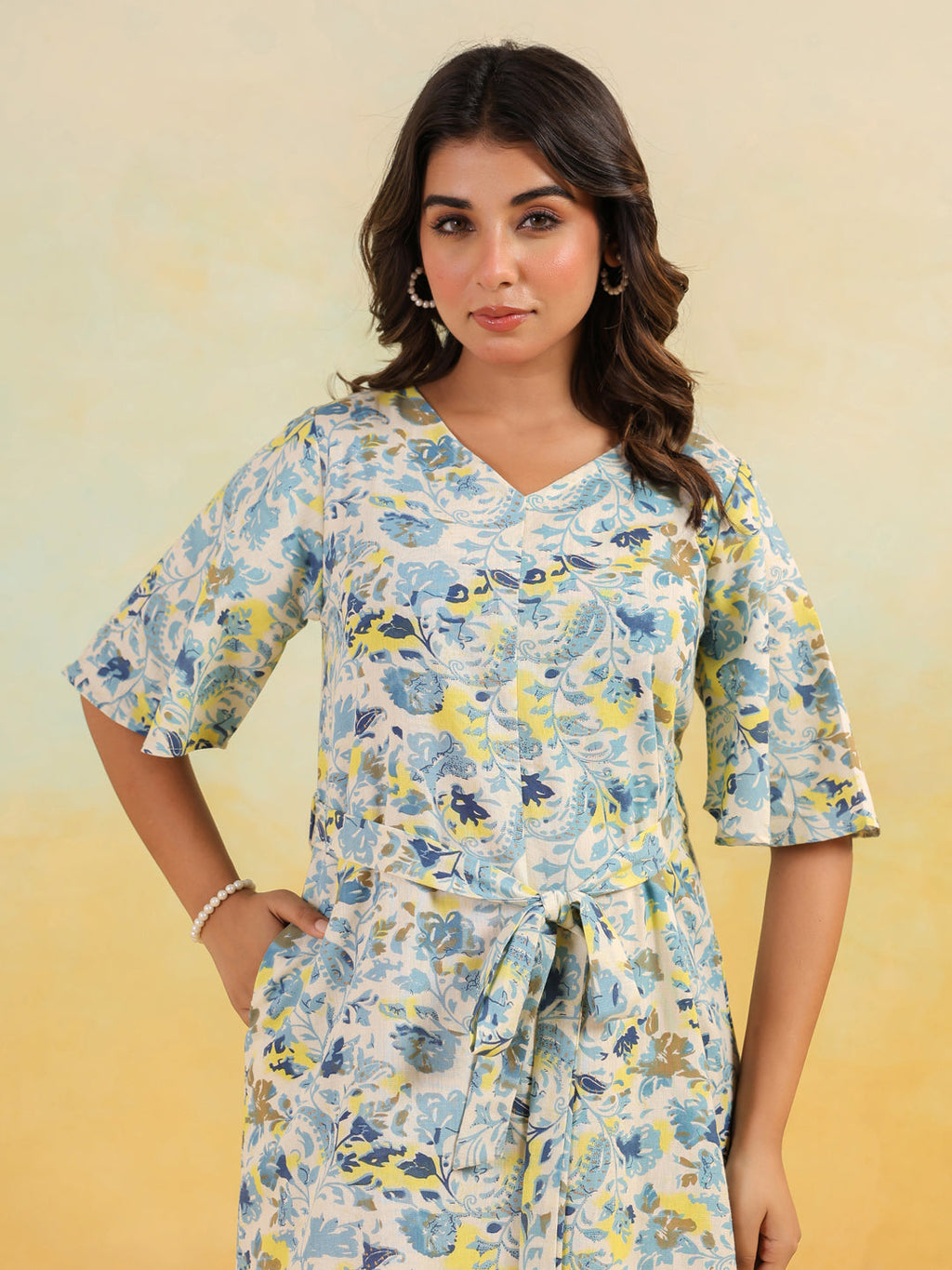 Janasya Light Cotton Floral A-Line Dress - Distacart