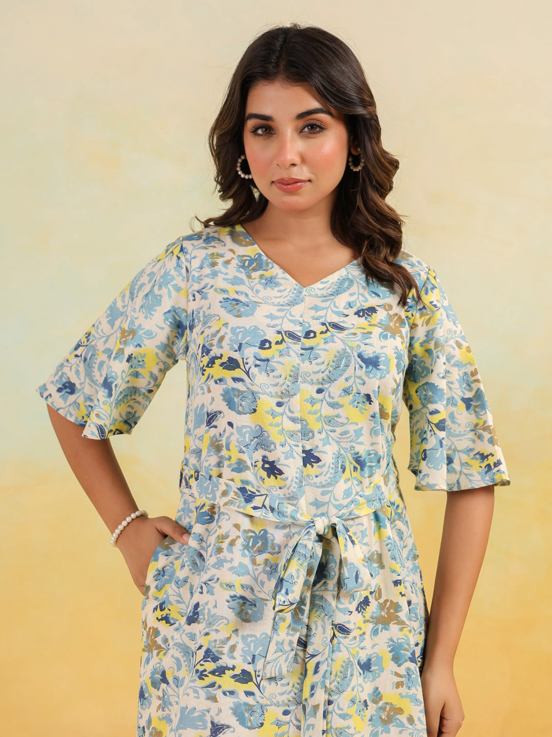 Janasya Light Cotton Floral A-Line Dress - Distacart