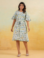 Janasya Light Cotton Floral A-Line Dress - Distacart