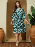 Janasya Dark Cotton Floral Fit & Flare Dress - Distacart