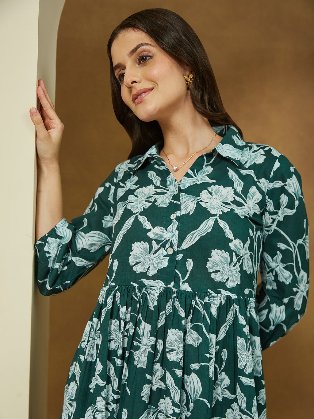 Janasya Dark Cotton Floral Fit & Flare Dress - Distacart