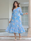 Janasya Light Georgette Floral A-Line Dress - Distacart