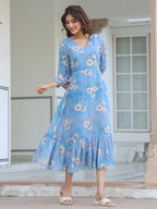 Janasya Light Georgette Floral A-Line Dress - Distacart