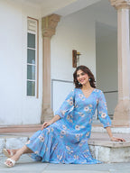 Janasya Light Georgette Floral A-Line Dress - Distacart
