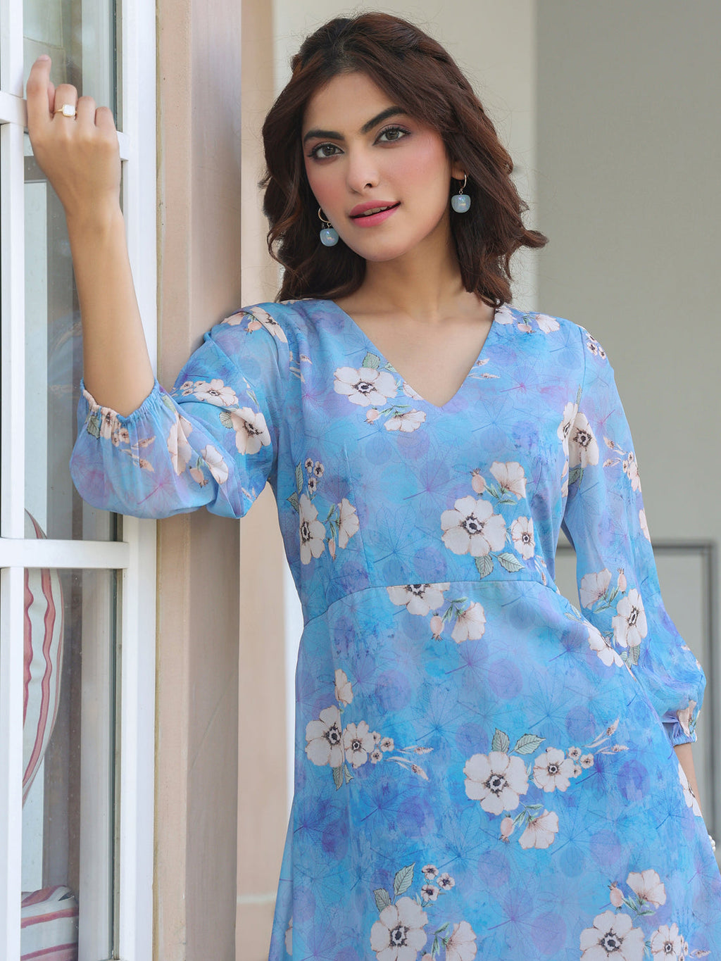 Janasya Light Georgette Floral A-Line Dress - Distacart