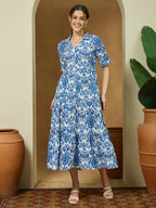 Janasya Bright Flex Ikkat Tiered Dress - Distacart