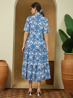 Janasya Bright Flex Ikkat Tiered Dress - Distacart