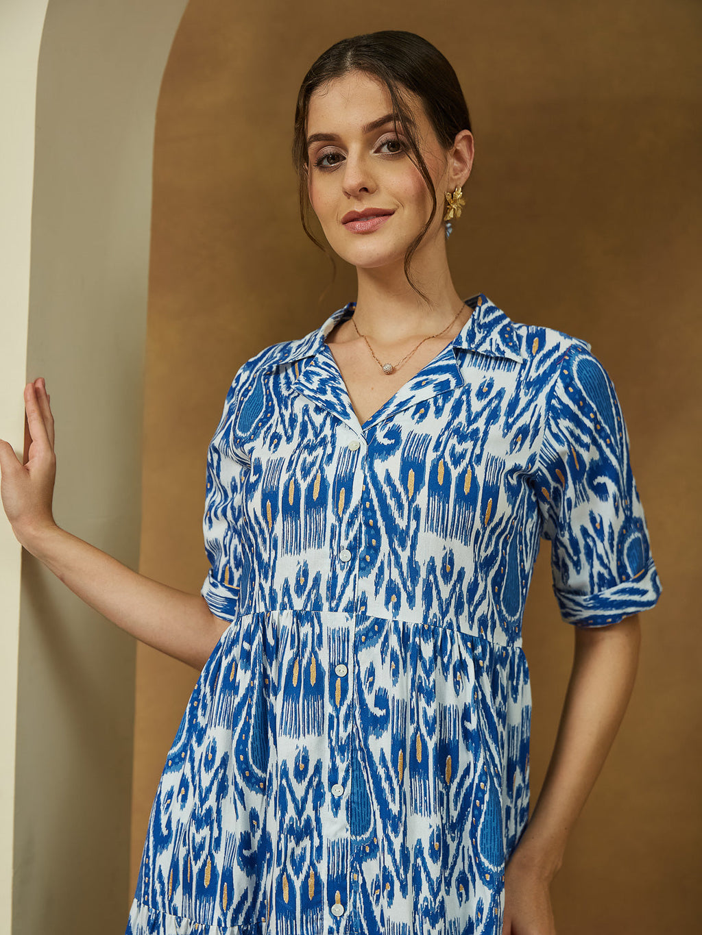 Janasya Bright Flex Ikkat Tiered Dress - Distacart