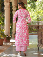 Janasya Light Cotton Floral Straight Kurta Set