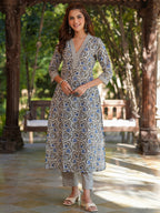 Janasya Light Cotton Floral Straight Kurta Set