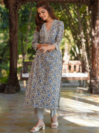 Janasya Light Cotton Floral Straight Kurta Set