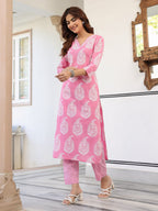 Janasya Light Cotton Ethnic Motifs Straight Kurta Set