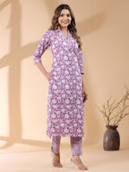 Janasya Light Cotton Floral Straight Kurta Set - Distacart