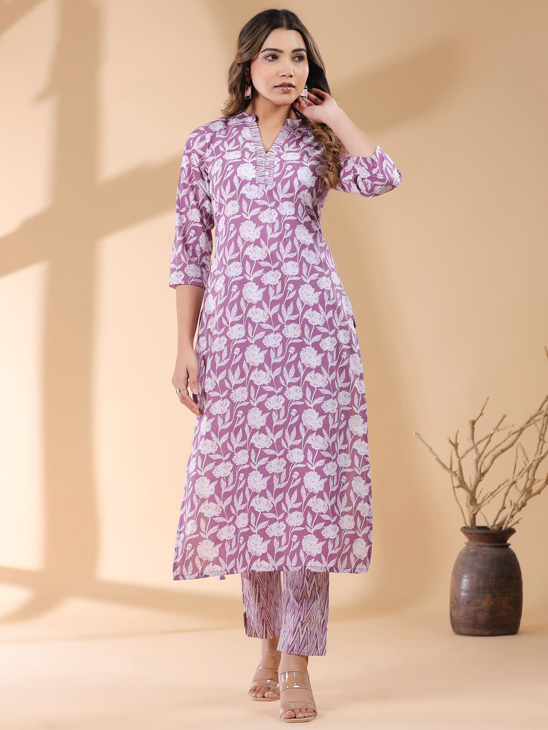 Janasya Light Cotton Floral Straight Kurta Set - Distacart