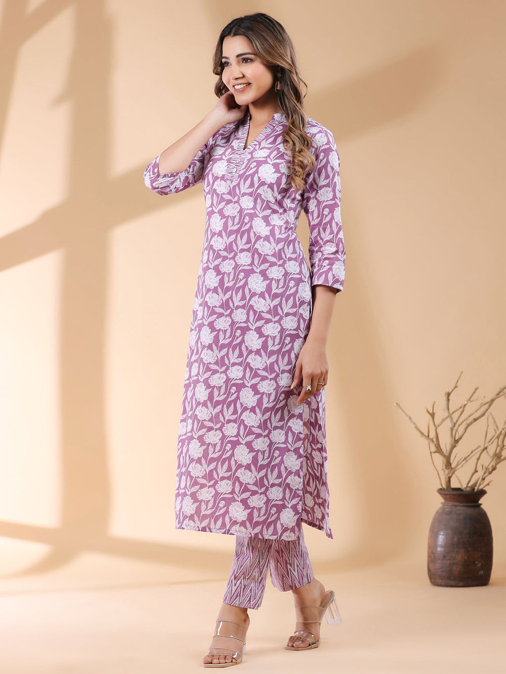 Janasya Light Cotton Floral Straight Kurta Set - Distacart