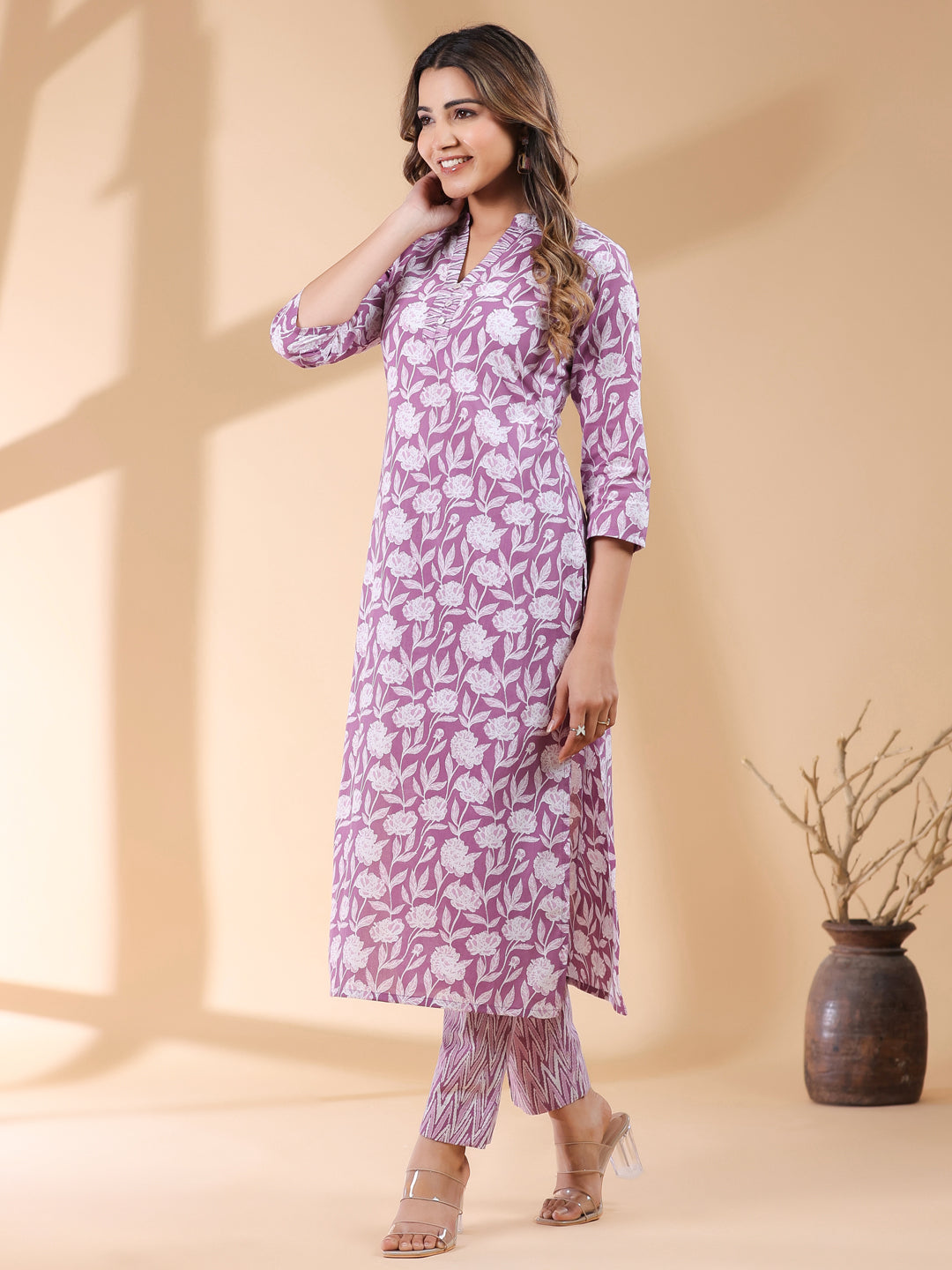 Janasya Light Cotton Floral Straight Kurta Set - Distacart