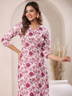 Janasya Light Cotton Floral Straight Kurta Set